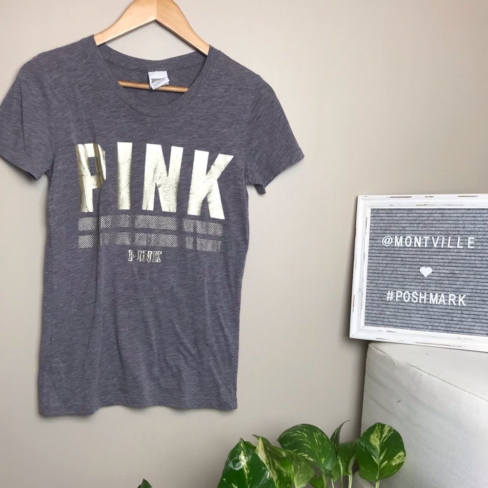 PINK Victoria’s Secret Gray Gold Small Graphic Tee